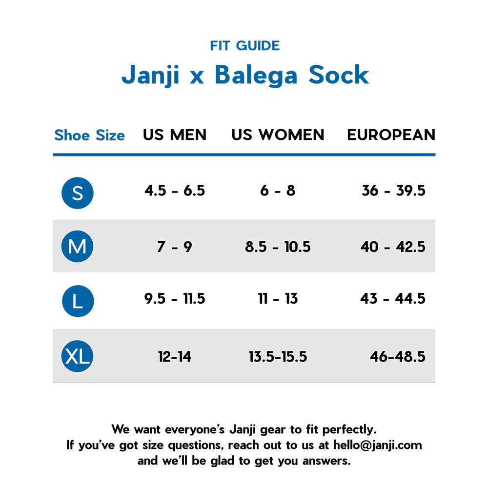 Janji x Balega Crew Sock in Cascade Mountain size guide
