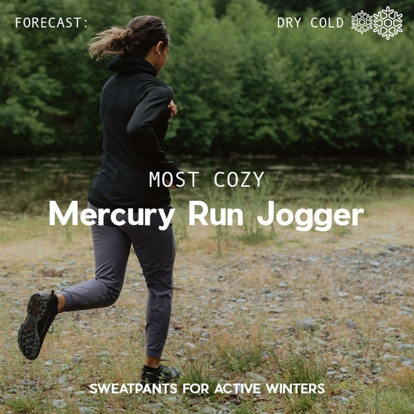 woman jogging wearing the Mercury Run Jogger pants