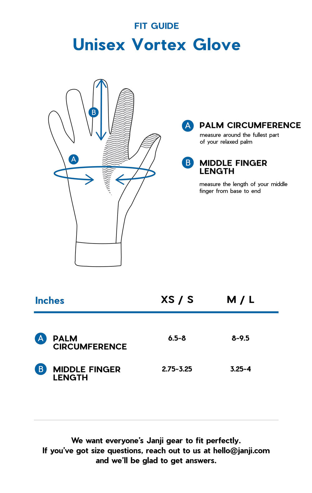 Vortex Wind Block Gloves size guide